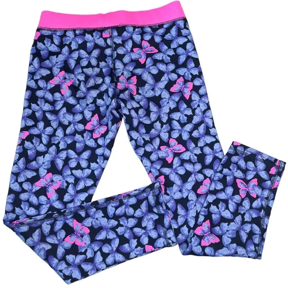 OshKosh B'gosh hot pink blue butterfly print active leggings girls size 10